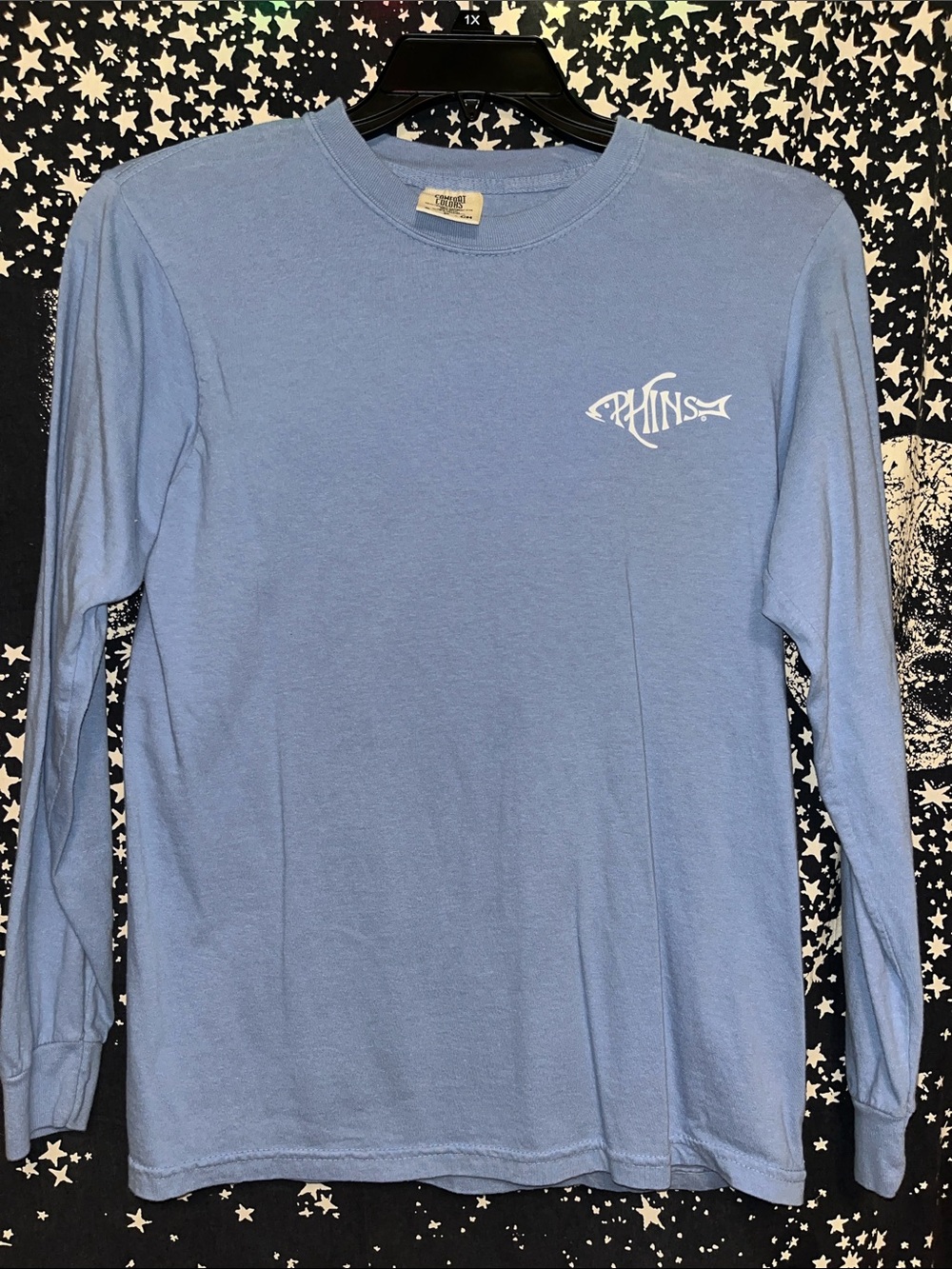 Comfort Colors Light Blue Long Sleeve Tee with Small White Logo